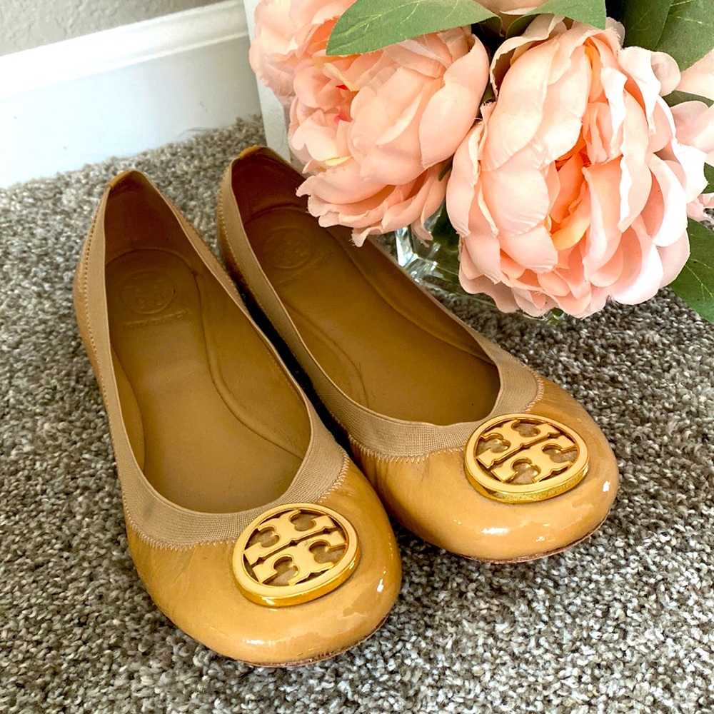 Tory Burch Flats Patent Leather Nude Size 10